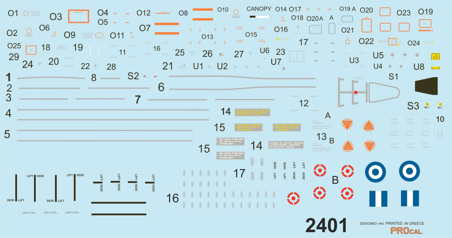 Procal Decals PD72-2401 1:72 GREEK F-16 HIGH VISIBILITY STENCILS for 1 plane