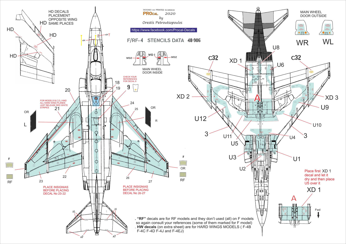 Procal PD72-906G 1:72 Greek AF F-4E/RF-4E Grey Stencils