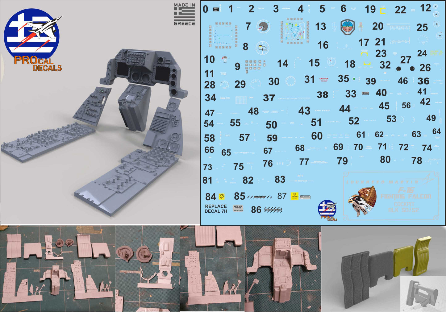 Procal Decals PDR002 General-Dynamics F-16 Cockpit LATE 1:12 CONVERSION SET