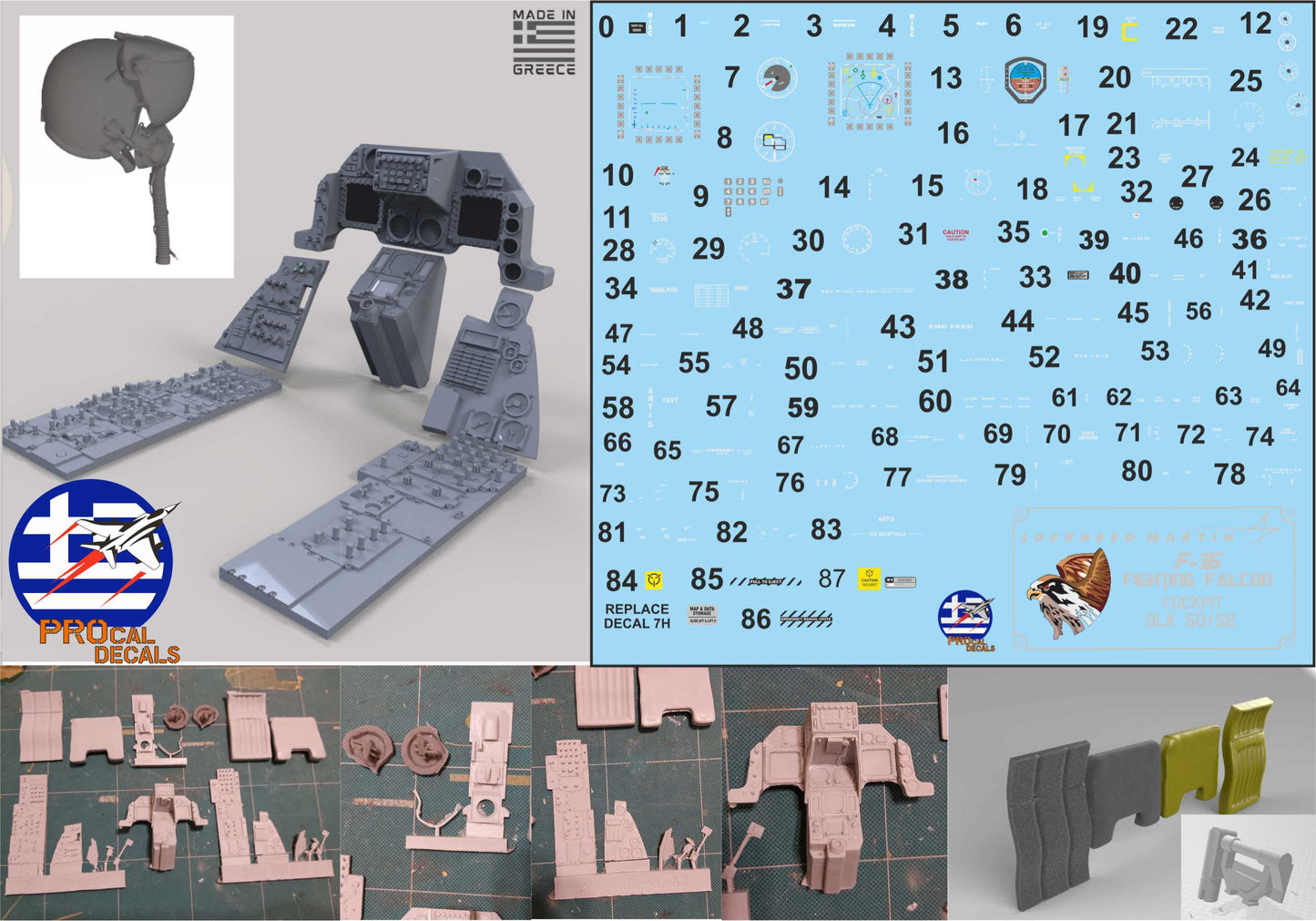 Procal PDR003 1:12 F-16 Cockpit 1/12 Conversion + Helmet