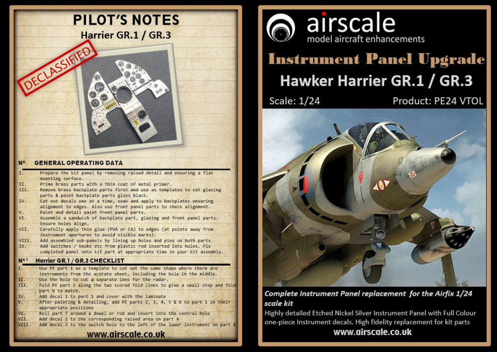 Airscale ASPE24VTOL 1:24 Hawker Harrier GR.1/3 Instrument Panel