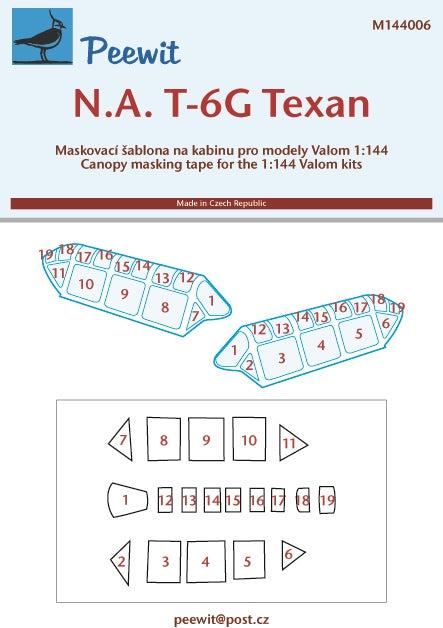 Peewit PEE144006 1:144 North-American T-6G Texan canopy frame paint mask