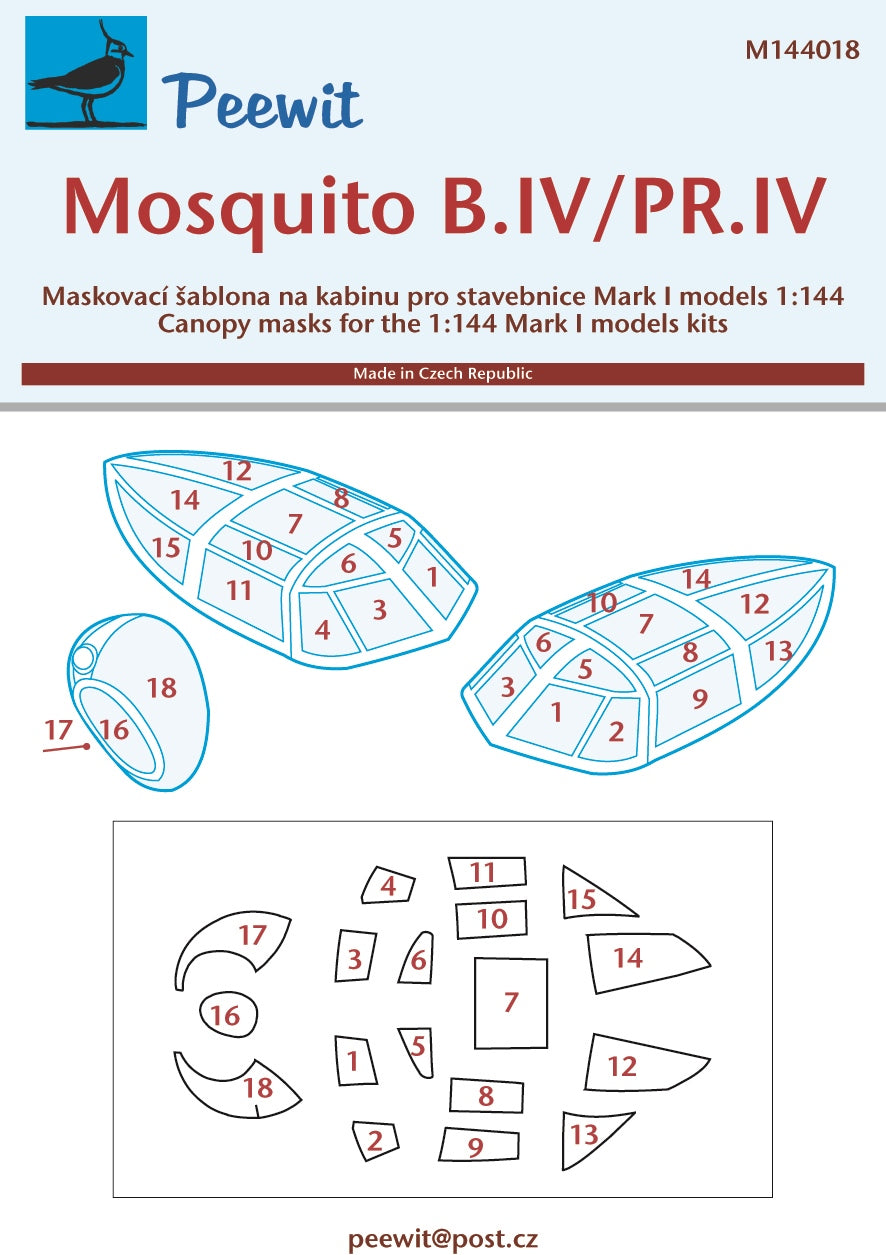 Peewit PEE144018 1:144 de Havilland Mosquito B.IV/PR.IV canopy frame paint mask