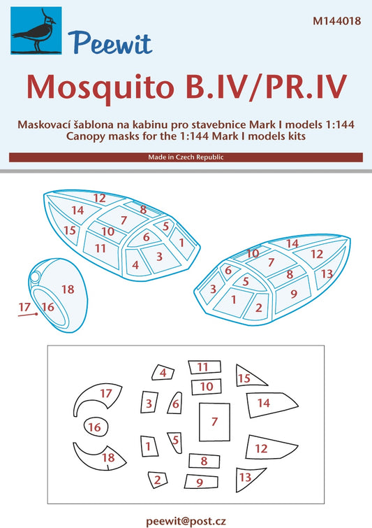 Peewit PEE144018 1:144 de Havilland Mosquito B.IV/PR.IV canopy frame paint mask