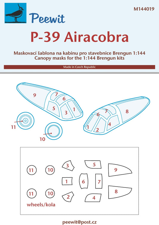 Peewit PEE144019 1:144 Bell P-39D/P-39-F/P-39K Airacobra canopy frame paint mask