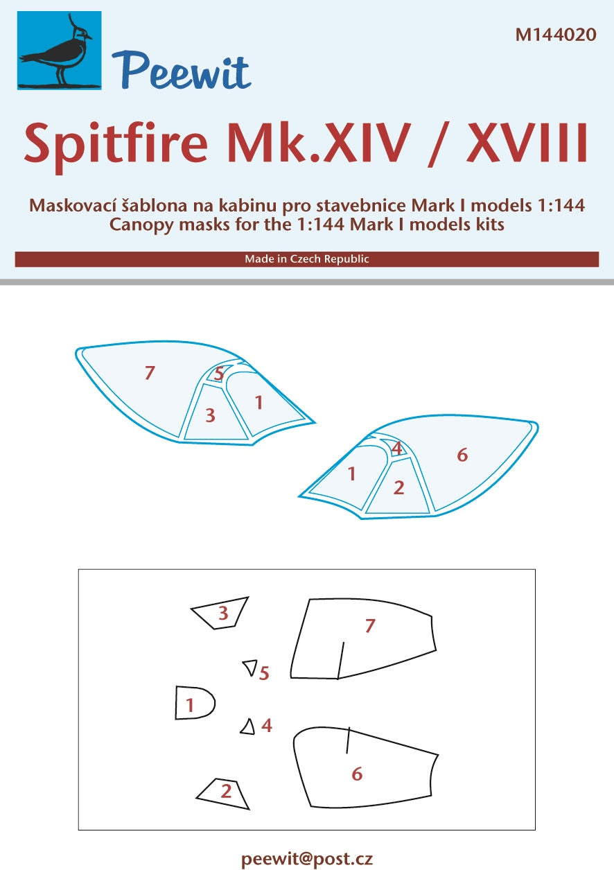 Peewit PEE144020 1:144 Supermarine Spitfire Mk.XIV/Mk.XVIII canopy mask
