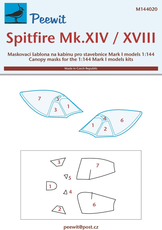 Peewit PEE144020 1:144 Supermarine Spitfire Mk.XIV/Mk.XVIII canopy mask