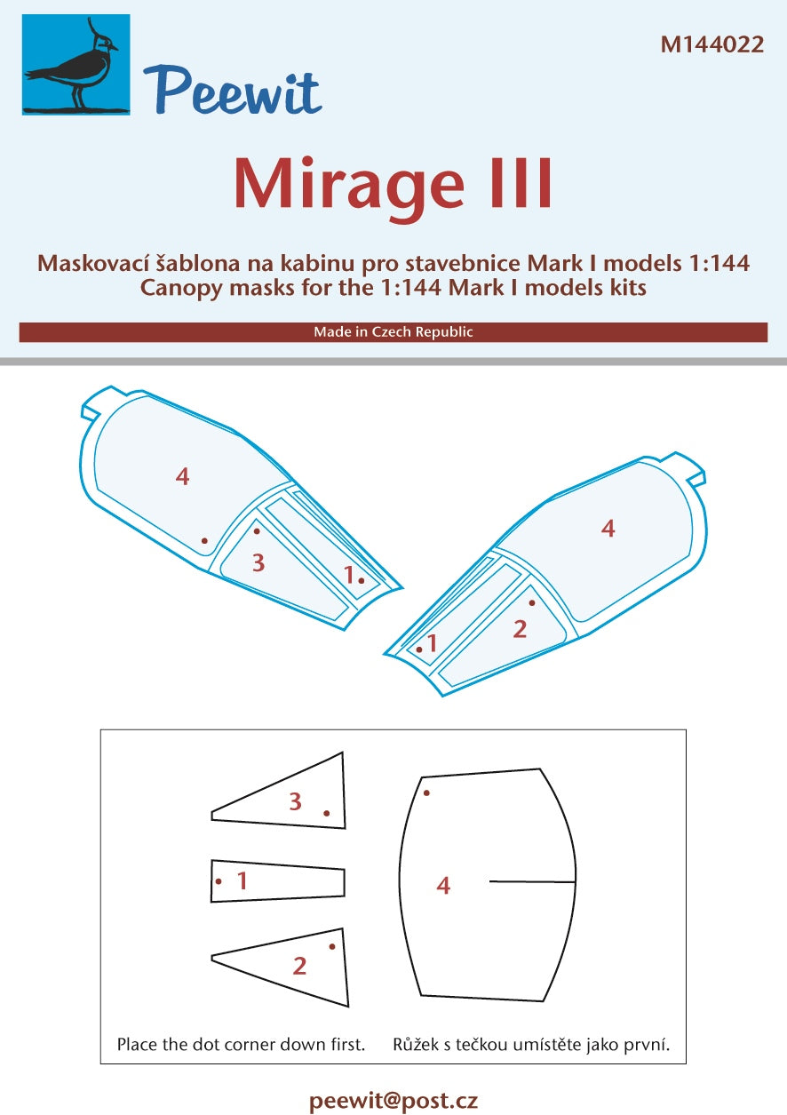 Peewit PEE144022 1:144 Dassault_Mirage III canopy frame paint mask
