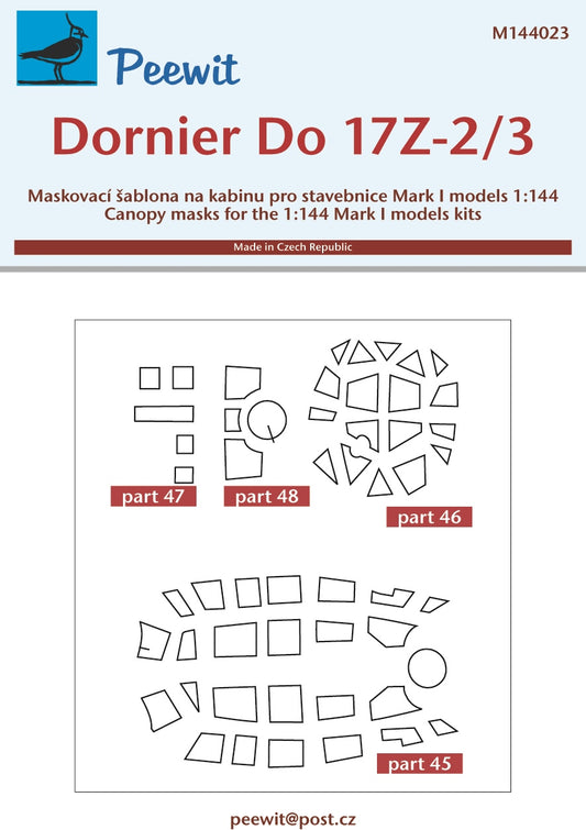 Peewit PEE144023 1:144 Dornier Do-17Z-2/3 canopy frame paint mask
