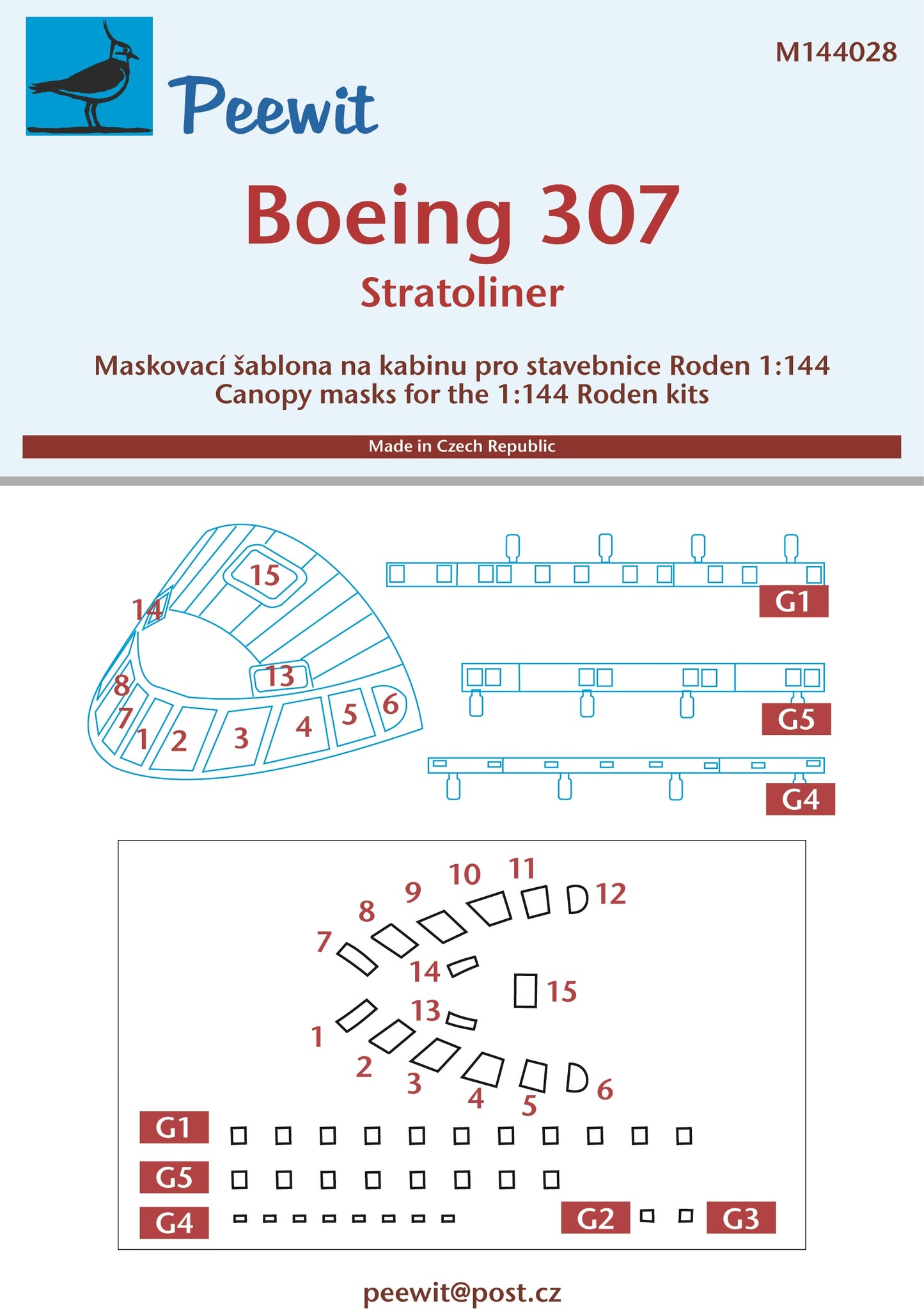 Peewit PEE144028 1:144 Boeing 307 Stratoliner canopy frame paint mask