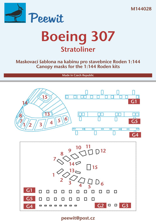 Peewit PEE144028 1:144 Boeing 307 Stratoliner canopy frame paint mask