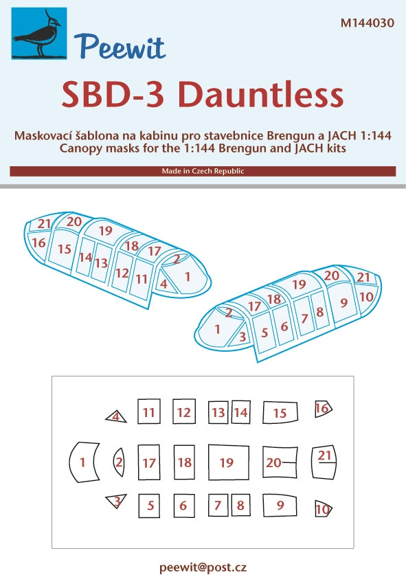 Peewit PEE144030 1:144 Douglas SBD-3 Dauntless canopy frame paint mask