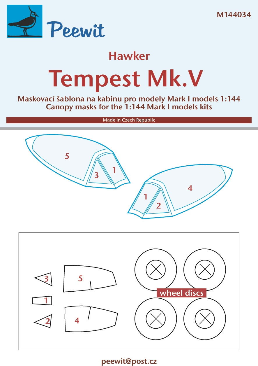 Peewit PEE144034 1:144 Hawker Tempest Mk.V canopy frame paint mask