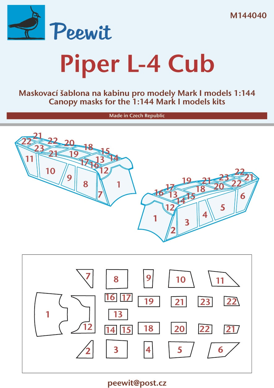 Peewit PEE144040 1:144 Piper L-4 Cub canopy frame paint mask