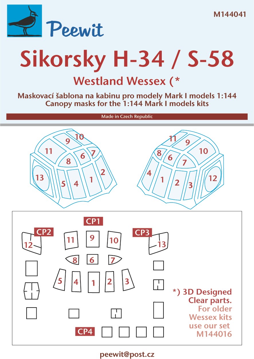 Peewit PEE144041 1:144 Sikorsky H-34 / S-58 canopy frame paint mask