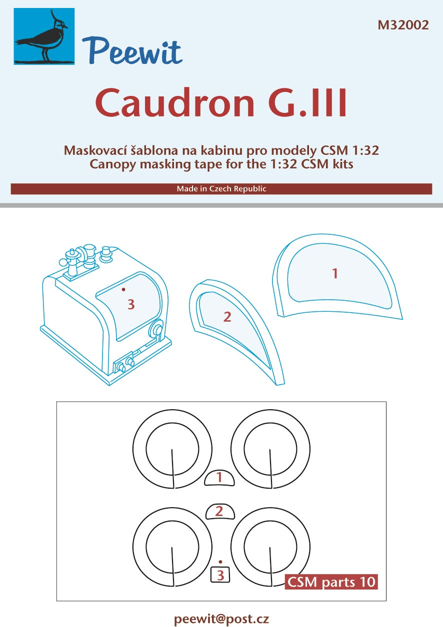 Peewit PEE32002 1:32 Caudron G.III canopy frame paint mask