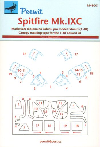 Peewit PEE48001 1:48 Supermarine Spitfire Mk.IXe/Mk.IXc canopy frame paint mask