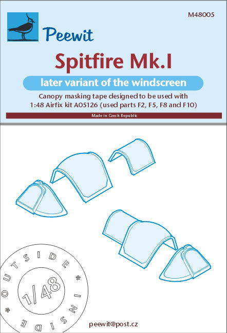 Peewit PEE48005 1:48 Supermarine Spitfire Mk.I canopy frame paint mask