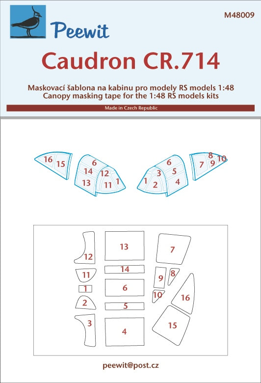 Peewit PEE48009 1:48 Caudron CR.714C-1 canopy frame paint mask