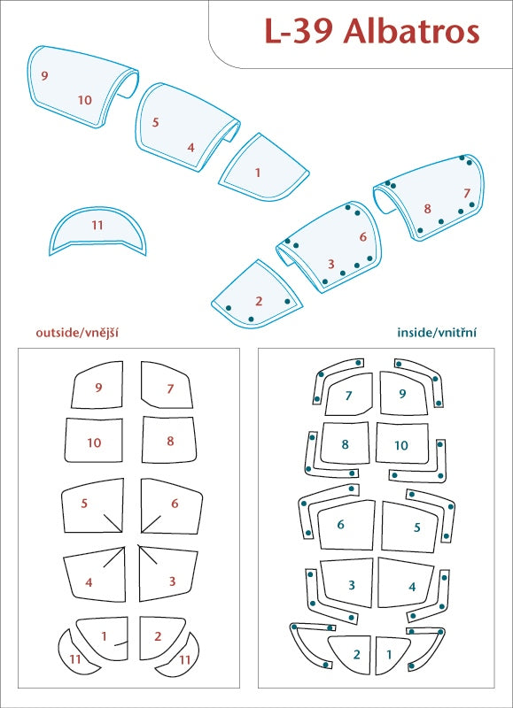 Peewit PEE48011 1:48 Aero L-39ZO/ZA Albatros canopy frame paint mask
