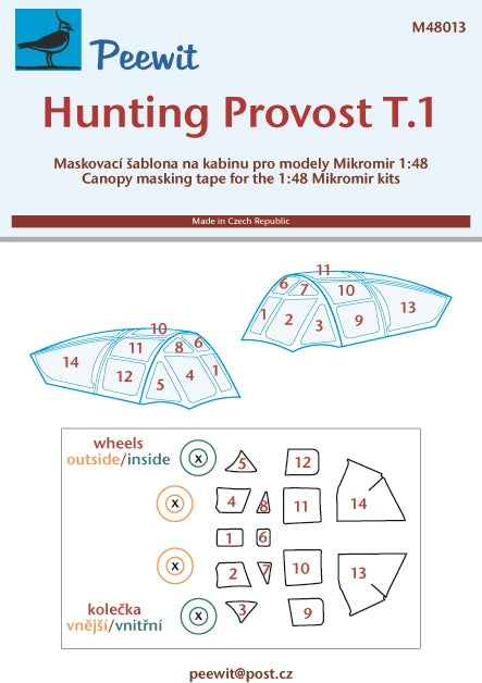 Peewit PEE48013 1:48 Hunting Percival Provost T.1 canopy frame paint mask
