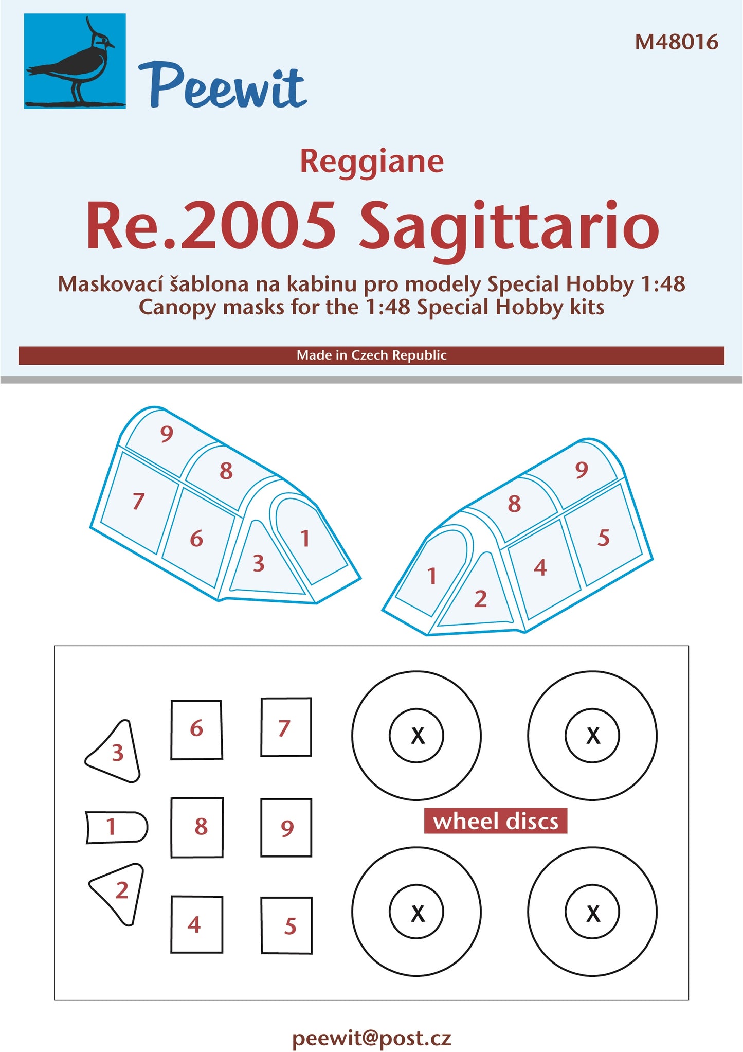 Peewit PEE48016 1:48 Reggiane Re.2005 Sagittario canopy frame paint mask