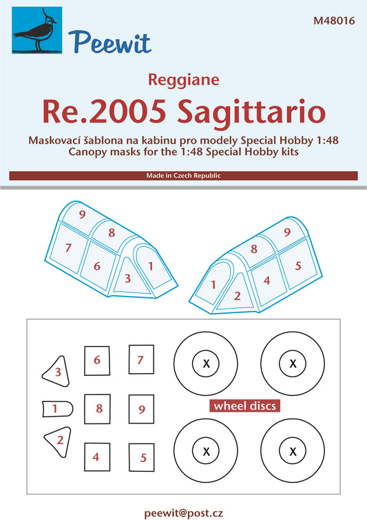 Peewit PEE48016 1:48 Reggiane Re.2005 Sagittario canopy frame paint mask