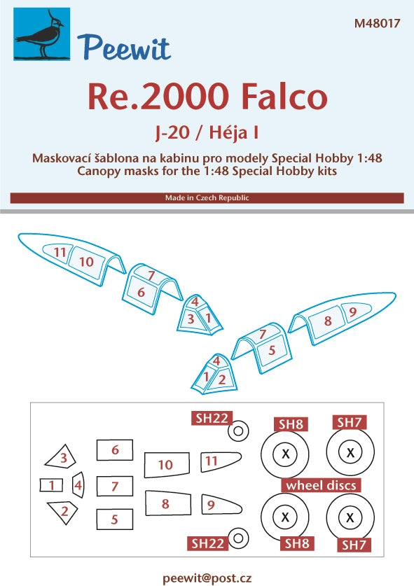 Peewit PEE48017 1:48 Reggiane Re.2000 Falco/J-20/Heja I canopy frame paint mask