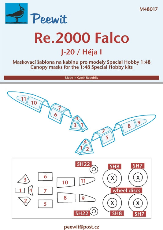 Peewit PEE48017 1:48 Reggiane Re.2000 Falco/J-20/Heja I canopy frame paint mask
