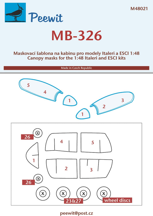 Peewit PEE48021 1:48 Aermacchi MB-326 canopy frame paint mask