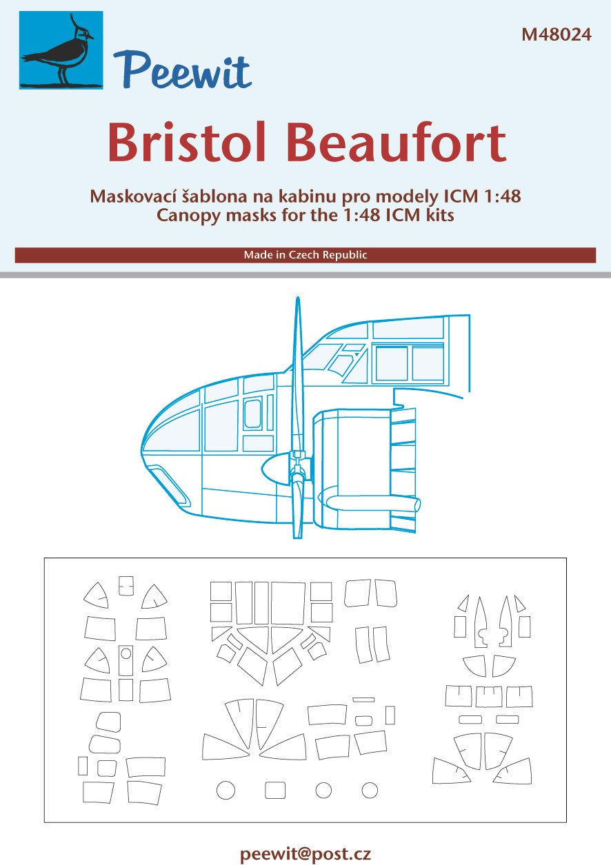 Peewit PEE48024 1:48 Bristol Beaufort Mk.I canopy frame paint mask
