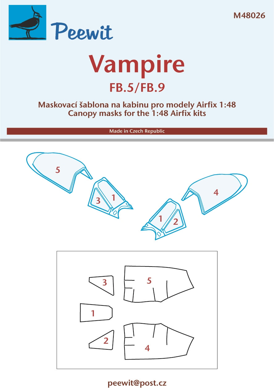 Peewit PEE48026 1:48 de Havilland Vampire FB.5/FB.9 canopy frame paint mask