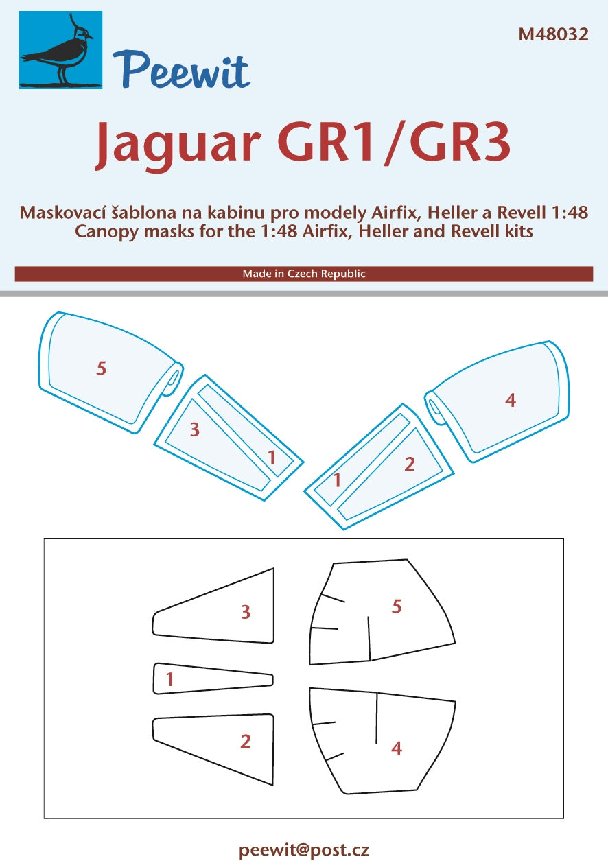 Peewit PEE48032 1:48 Sepecat Jaguar GR.1/GR.3 canopy frame paint mask