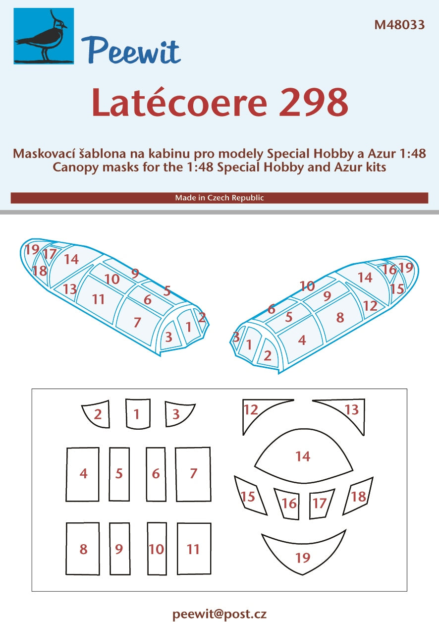 Peewit PEE48033 1:48 Latecoere 298 canopy frame paint mask