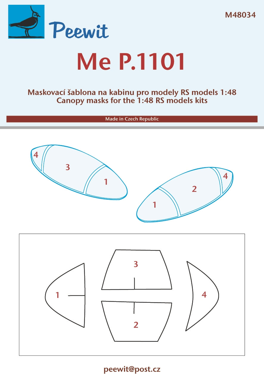 Peewit PEE48034 1:48 Messerschmitt P.1101 canopy frame paint mask