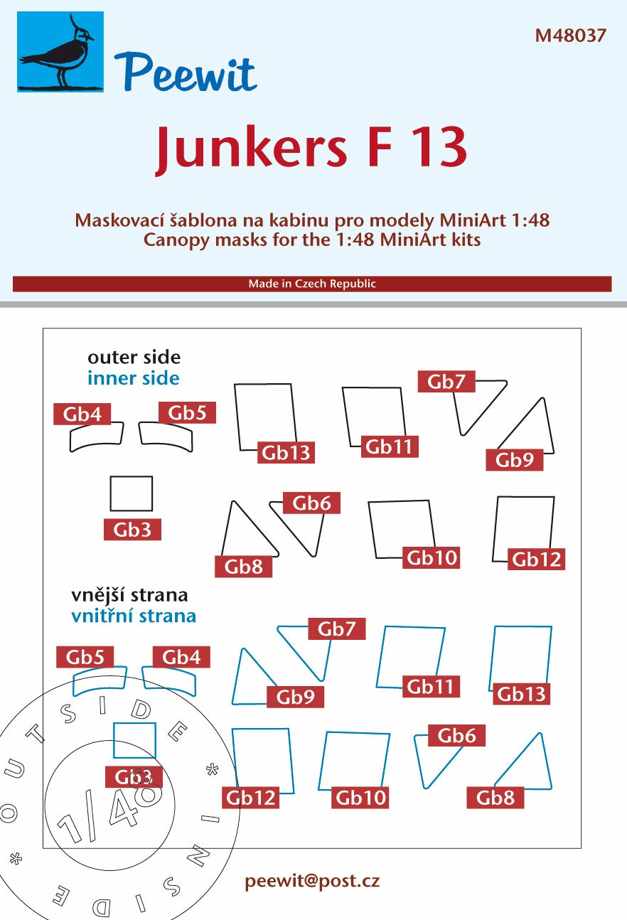 Peewit PEE48037 1:48 Junkers F.13 canopy frame paint masks
