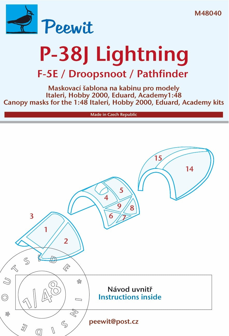 Peewit PEE48040 1:48 Lockheed P-38J Lightning-canopy frame paint mask