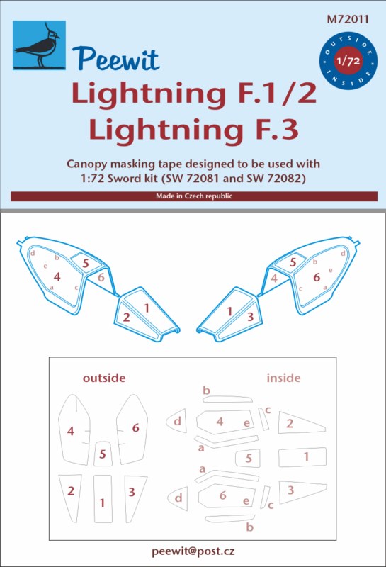 Peewit PEE72011 1:72 BAC/EE Lightning F.1/F.2/F.3 Canopy Paint Mask