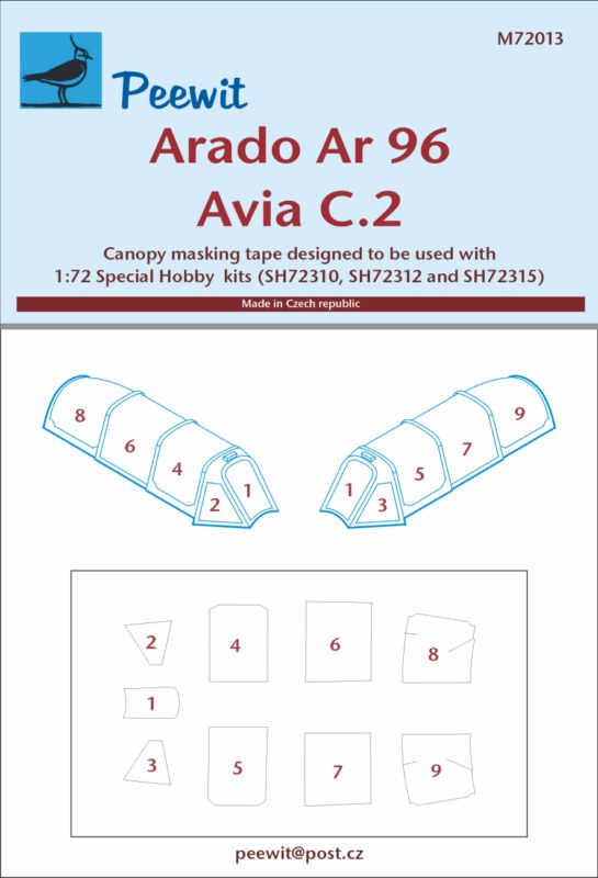 Peewit PEE72013 1:72 Arado Ar-96/Avia C-2 canopy frame paint mask