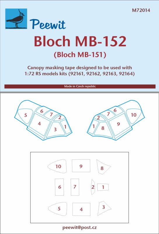 Peewit PEE72014 1:72 Bloch MB.152 canopy frame paint mask