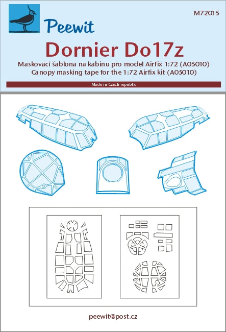 Peewit PEE72015 1:72 Dornier Do-17Z canopies paint mask canopy frame paint mask