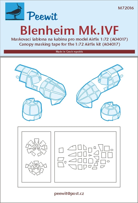 Peewit PEE72016 1:72 Bristol Blenheim Mk.IVF canopy frame paint mask