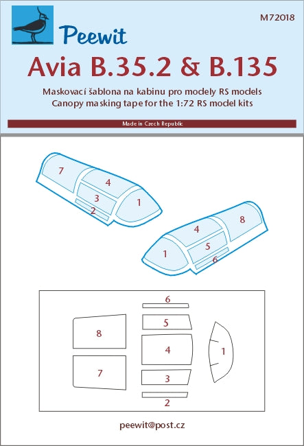 Peewit PEE72018 1:72 Avia B-35 & B-135 canopy frame paint mask