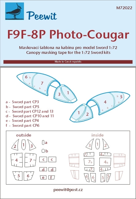 Peewit PEE72022 1:72 Grumman F9F-8P Photo-Cougar canopy frame paint mask