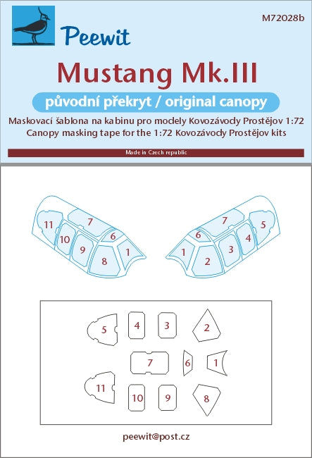 Peewit PEE72028 1:72 P-51B/P-51C/Mk.III Mustang Original Canopy Mask