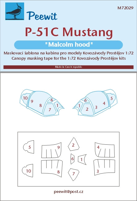 Peewit PEE72029 1:72 P-51C/Mk.III Mustang Malcolm Hood Canopy Mask