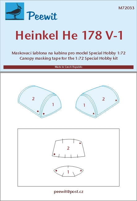 Peewit PEE72033 1:72 Heinkel He-178V-1 canopy frame paint mask
