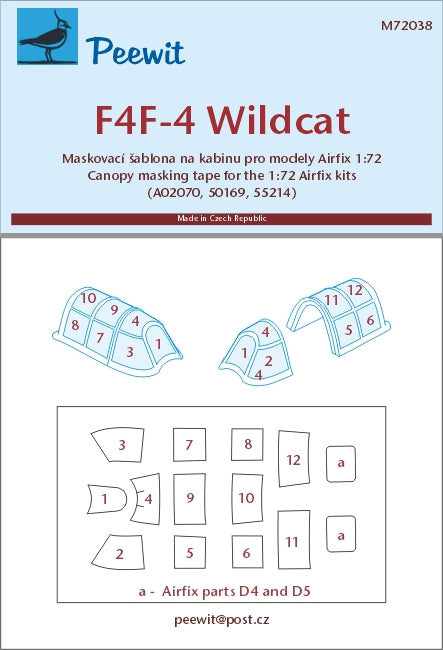 Peewit PEE72038 1:72 Grumman F4F-4 Wildcat canopy frame paint mask