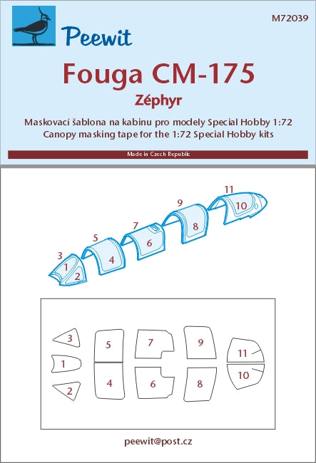 Peewit PEE72039 1:72 Fouga CM.175 Zephyr canopy frame paint mask