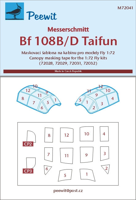 Peewit PEE72041 1:72 Bf-108B/D Taifun / Nord Pingouin Canopy Mask